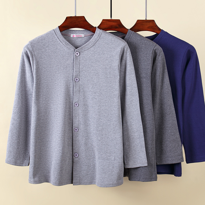 Middle-aged and elderly cotton single piece autumn coat men's cotton sweater cardigan cardigan top large size old man thin warm underwear