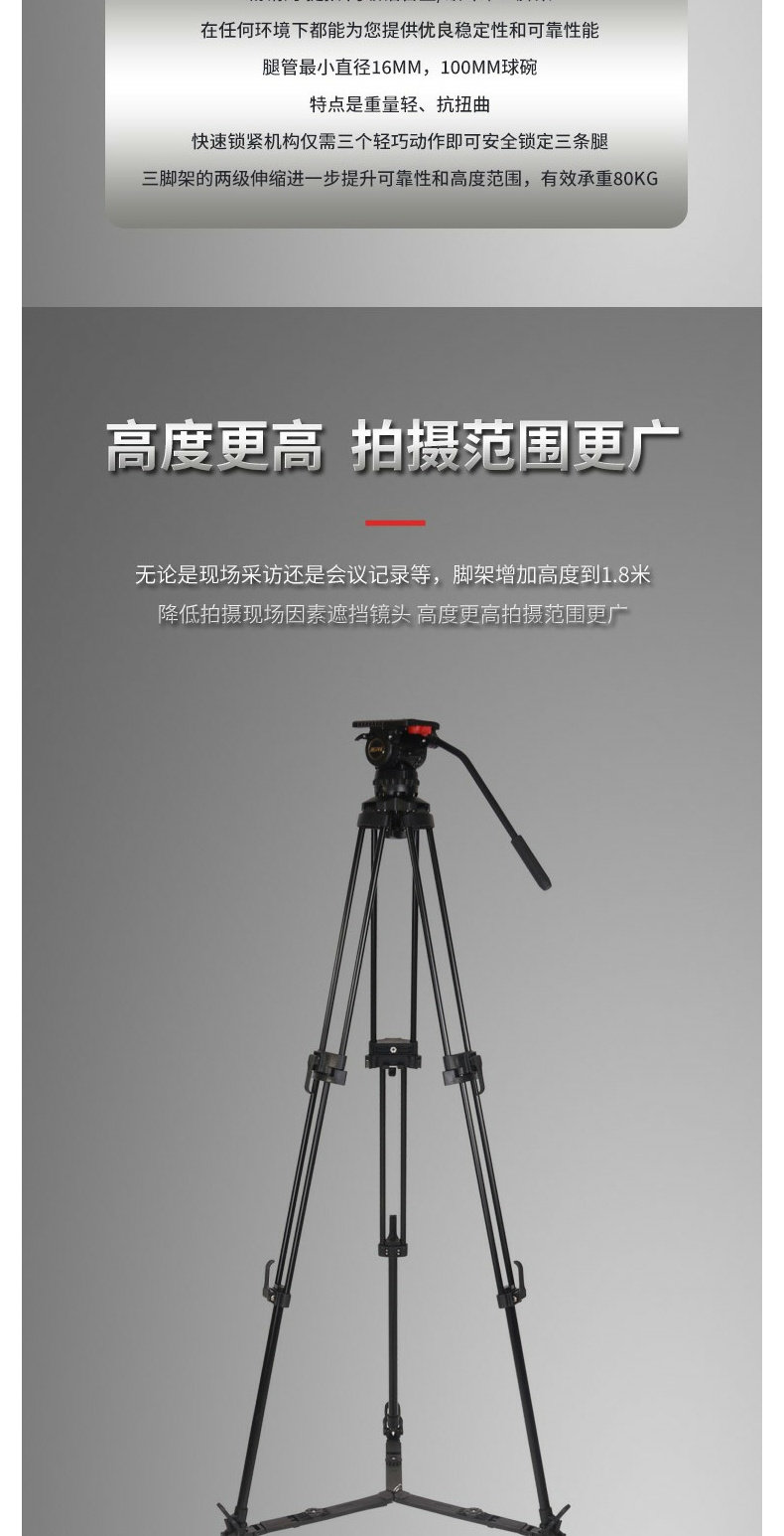 JP-V15L/V15T Pro Video Tripod System - Broadcast Hydraulic Fluid Head for DSLR/C