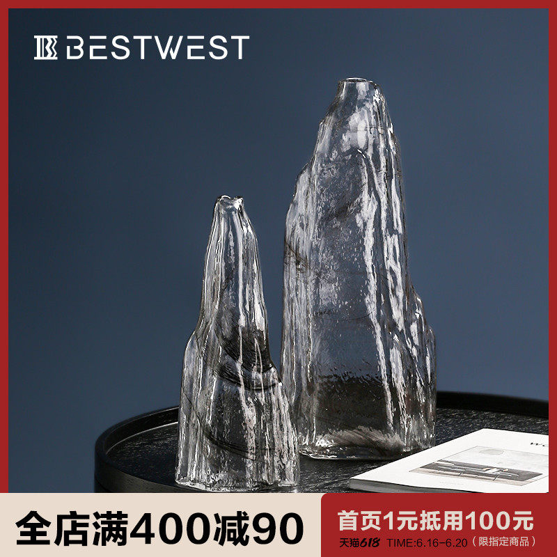 Creative rockery glass vase transparent vase decoration model room living room wine cabinet soft decoration light luxury