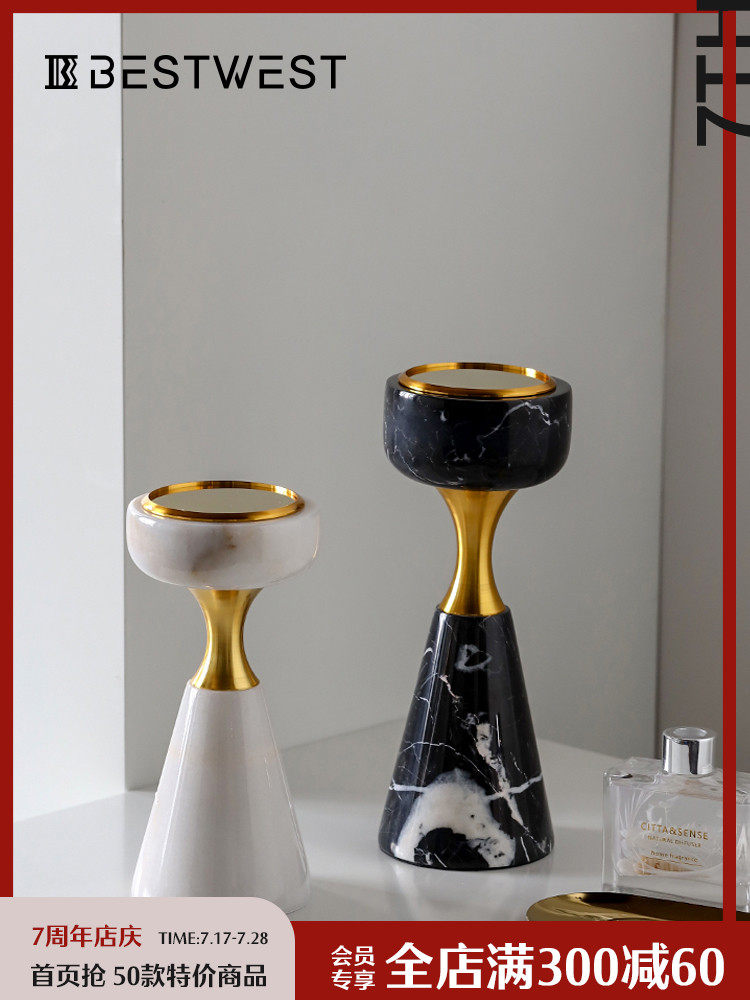BEST WEST Marble candle Candlestick Metal ornament model tenant hall dining table Soft decoration Light luxury
