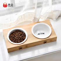 Cat Bowl double bowl ceramic food bowl cat protection cervical spine anti-knock cat rice bowl oblique cat food bowl rack pet supplies
