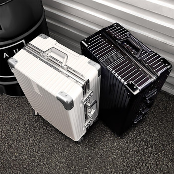 Luggage Suitcase with Universal Wheels, Trendy Travel Aluminum Frame, Unisex, Small 20-Inch, Password Lock, Sturdy Leather Suitcase