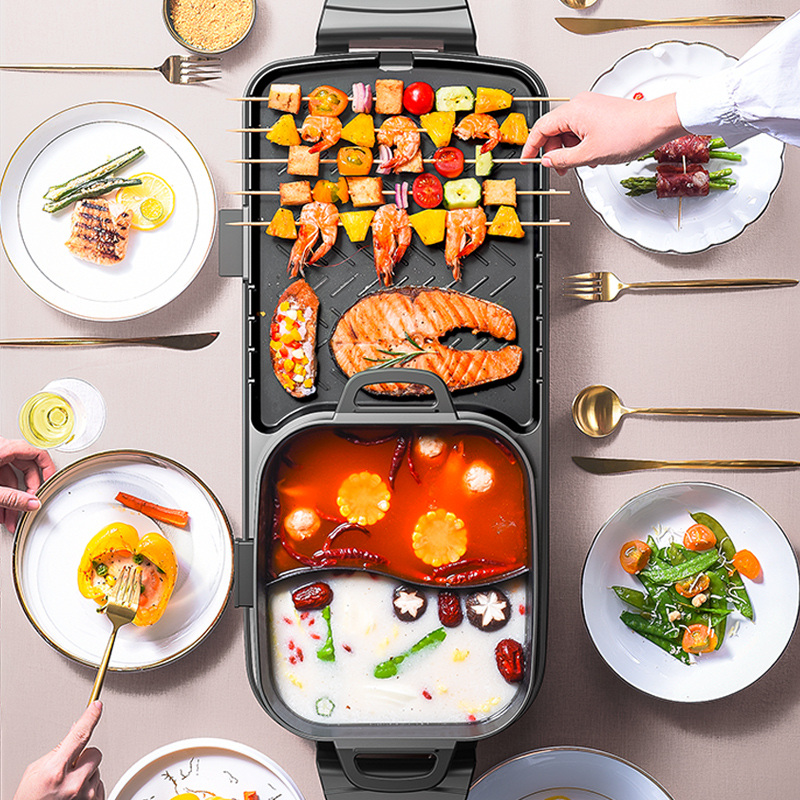 Household hot pot oven barbecue grill pan meat electric baking pan skewers indoor skewers smokeless barbecue pan