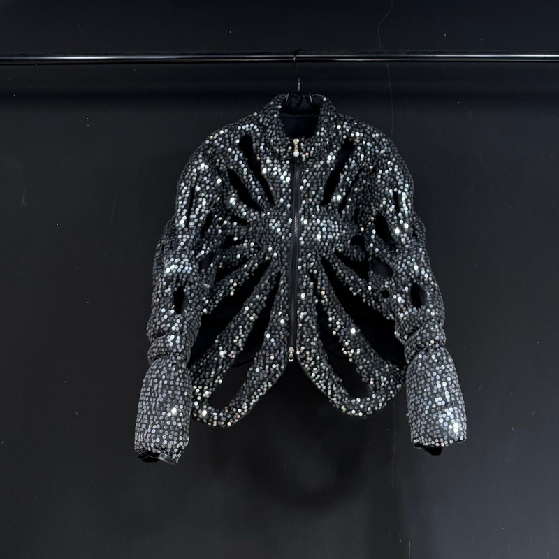 Original Design Heavy-Duty Sequin Zipper Jacket for Men and Women, Loose Casual Short Cotton Coat