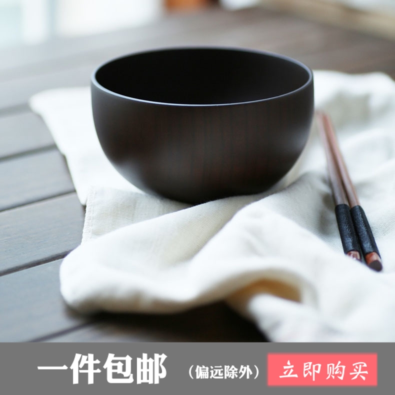 Wooden bowl retro dark solid wood whole-wood bowl rice bowl adult household bowl Japanese bottomless wooden bowl wooden tableware