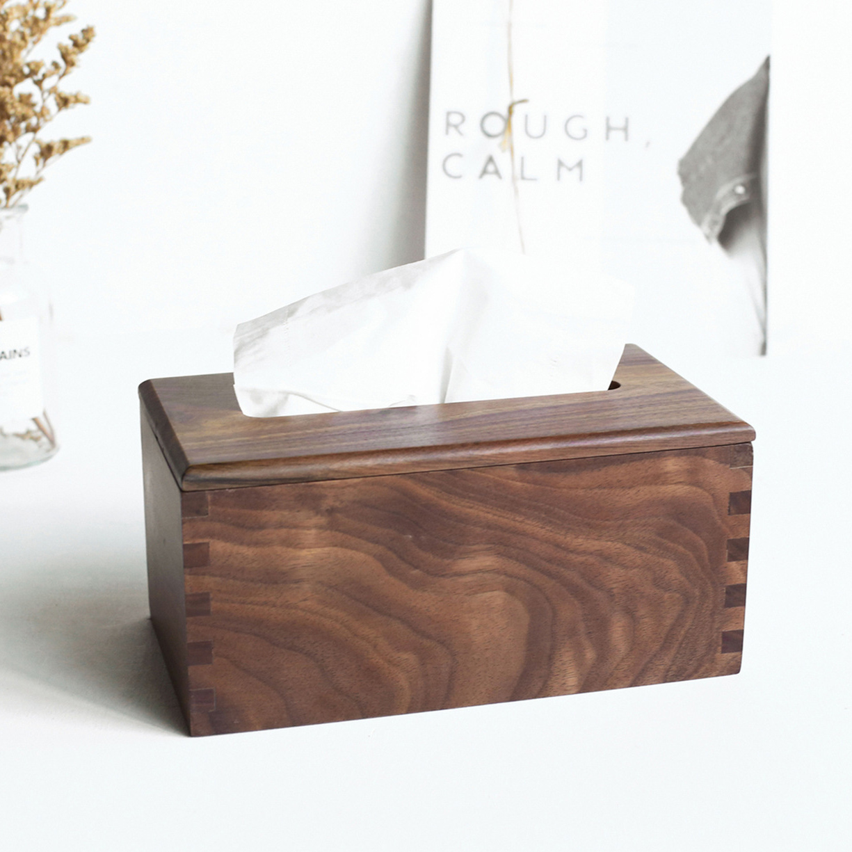 Solid Wood Minimalist Tissue Box Black Walnuts Wood Creative Home Living Room Wooden Toilet Paper Box Multifunction Box Custom Logo