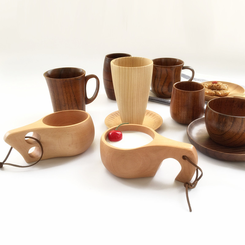 Ferris Lane Japanese creative simple handle wooden cup Milk coffee beer cup Afternoon tea cup Multiple wooden cups