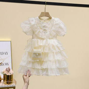 Girls apricot cake dress 2022 new summer children's foreign style princess dress baby advanced dress skirt
