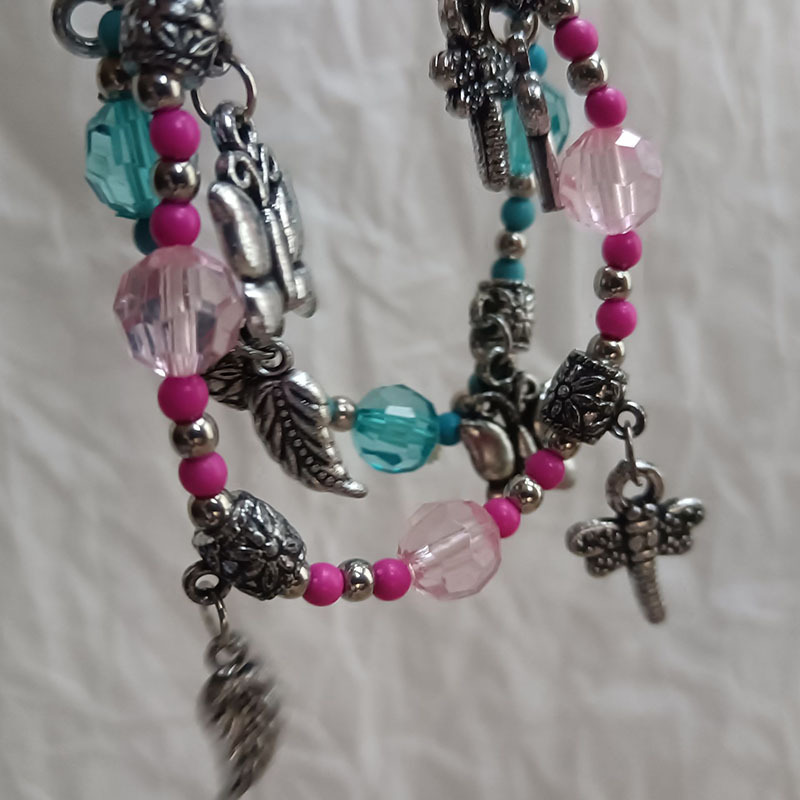 B5-926-11 Foreign Trade Original Order Blue and Pink 2-Color Vintage Style Bead Butterfly Key Feather Dragonfly Pendant Bracelet B5-926-11 Foreign Trade Original Order Blue and Pink 2-Color Vintage Style Bead Butterfly Key Feather Dragonfly Pendant Bracelet