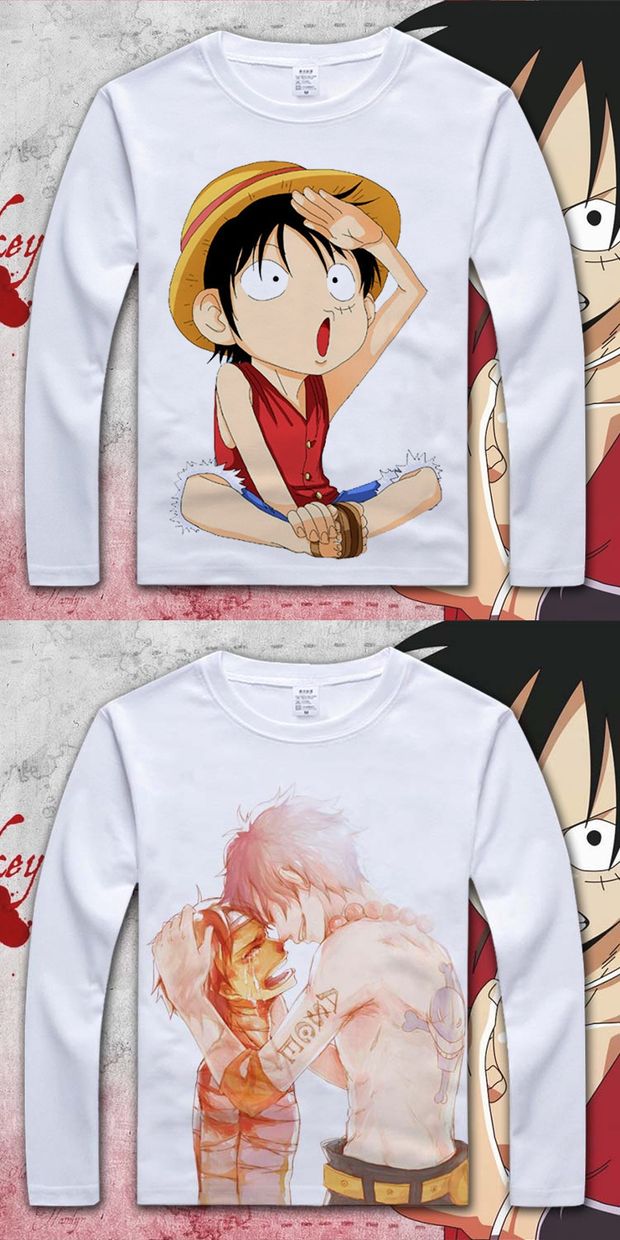 Phim hoạt hình anime bao quanh quần áo vua hải tặc tuổi teen áo phông Lufei Ace nam và nữ những người yêu thích quần áo dài tay mùa thu sticker cute đồ ăn