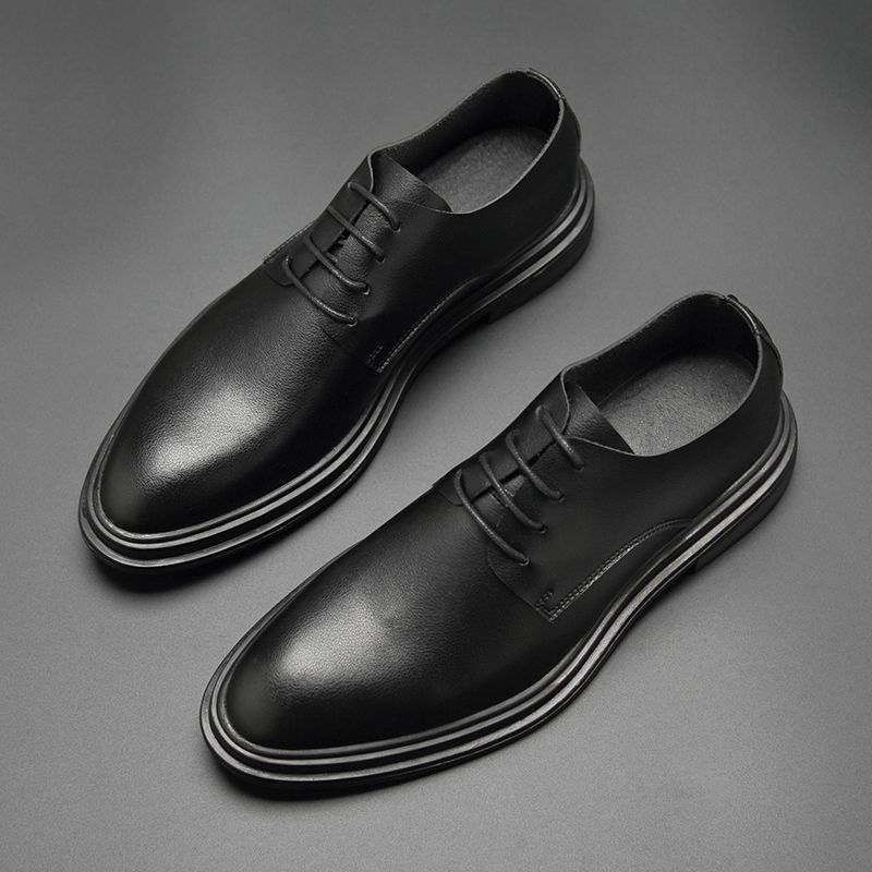 Yinglen Leather Shoes Men's 100 Hitch Men's Shoes Business Positive Dress Black Genuine Leather Low Helper Wedding Shoes Casual Soft Bottom Korean Version Trend