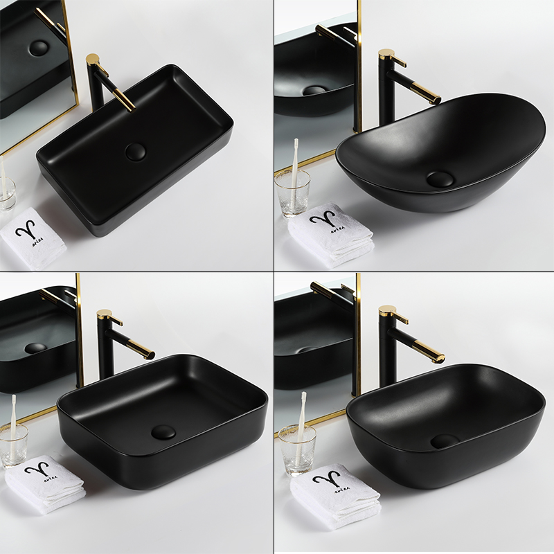 Countertop basin Nordic household ceramic wash basin bathroom black square washbasin basin balcony small size washbasin