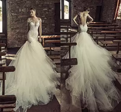Fish tail wedding dress 2020 bridal style European and American luxury sexy deep V backless mortal tail Super fairy dream