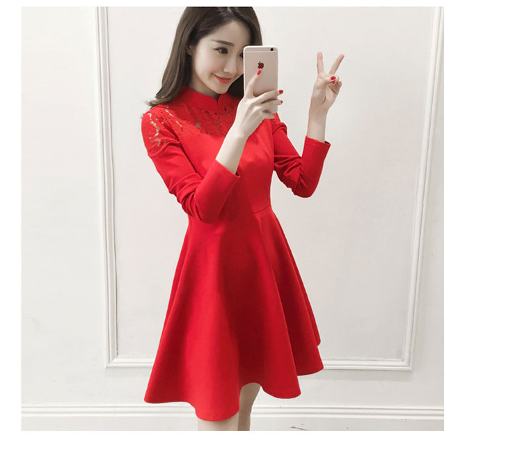 大红色连衣裙礼服中长款结婚回门孕妇新娘敬酒