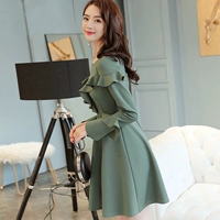 Летнее приталенное длинное модное платье, 2019, в корейском стиле, средней длины, длинный рукав