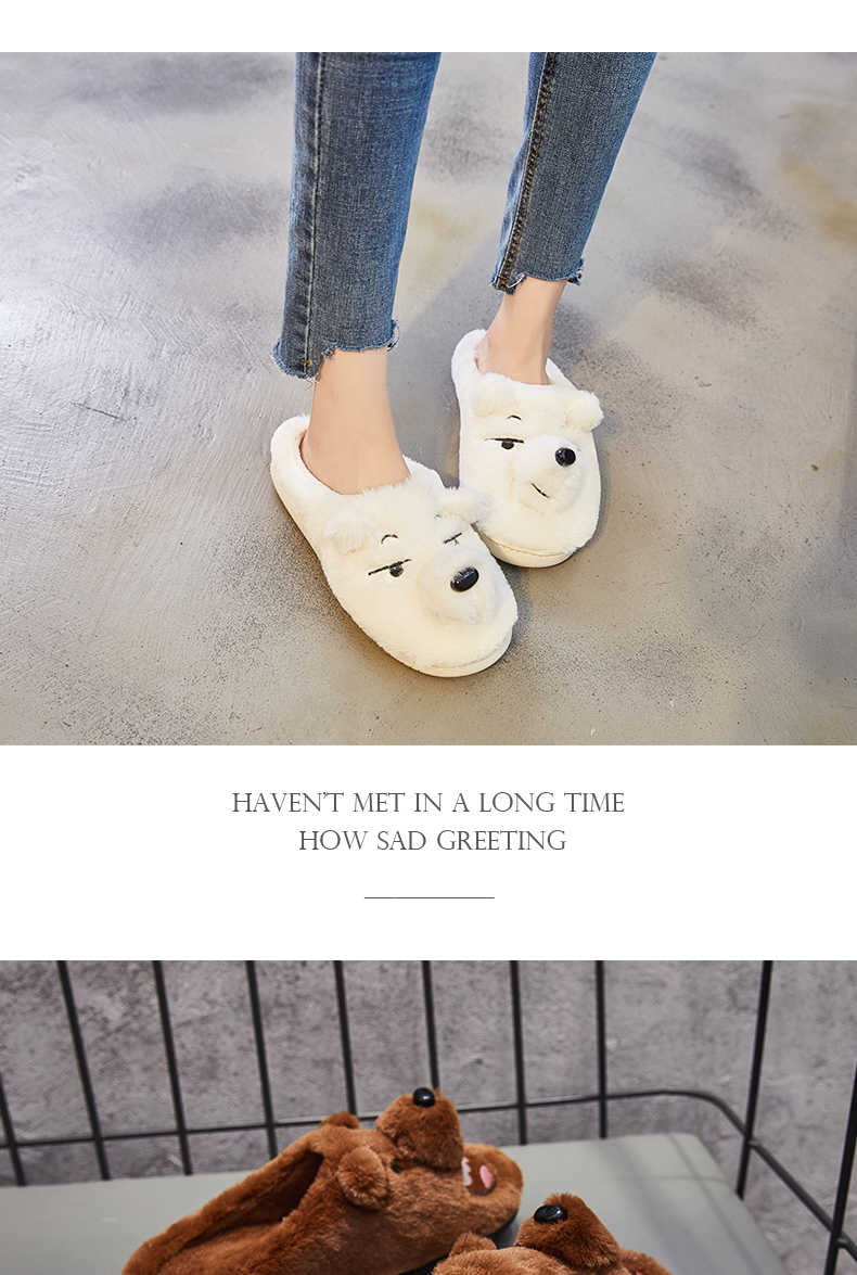 Dép bông dễ thương nữ trong nhà chống trượt dày dưới đáy phim hoạt hình mùa đông gấu bông dép đi trong nhà tắm