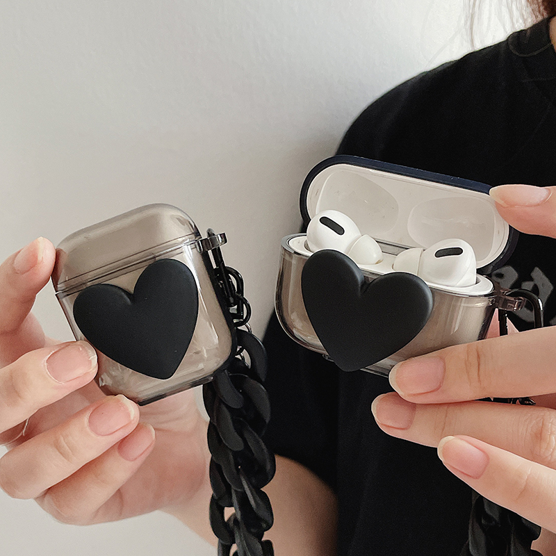 ins Dark Love AirPods protective shell Pro Apple headphone sleeve Anti-fall 2 3 personality hanging chain Women's soft shell