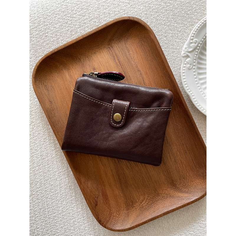 Salt Pot LAOSHU Handmade Vintage Coffee Color First Layer Vegetable-Tanned Leather Card Holder Genuine Leather Multi-Compartment Storage Coin Purse Salt Pot LAOSHU Handmade Vintage Coffee Color First Layer Vegetable-Tanned Leather Card Holder Genuine Leather Multi-Compartment Storage Coin Purse