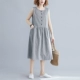 Phụ nữ cỡ lớn cotton và vải lanh váy vest nữ mùa hè phong cách mới kẻ sọc mảnh mai rộng rãi cỡ lớn giảm tuổi tác váy vải lanh dài trung bình - Váy dài
