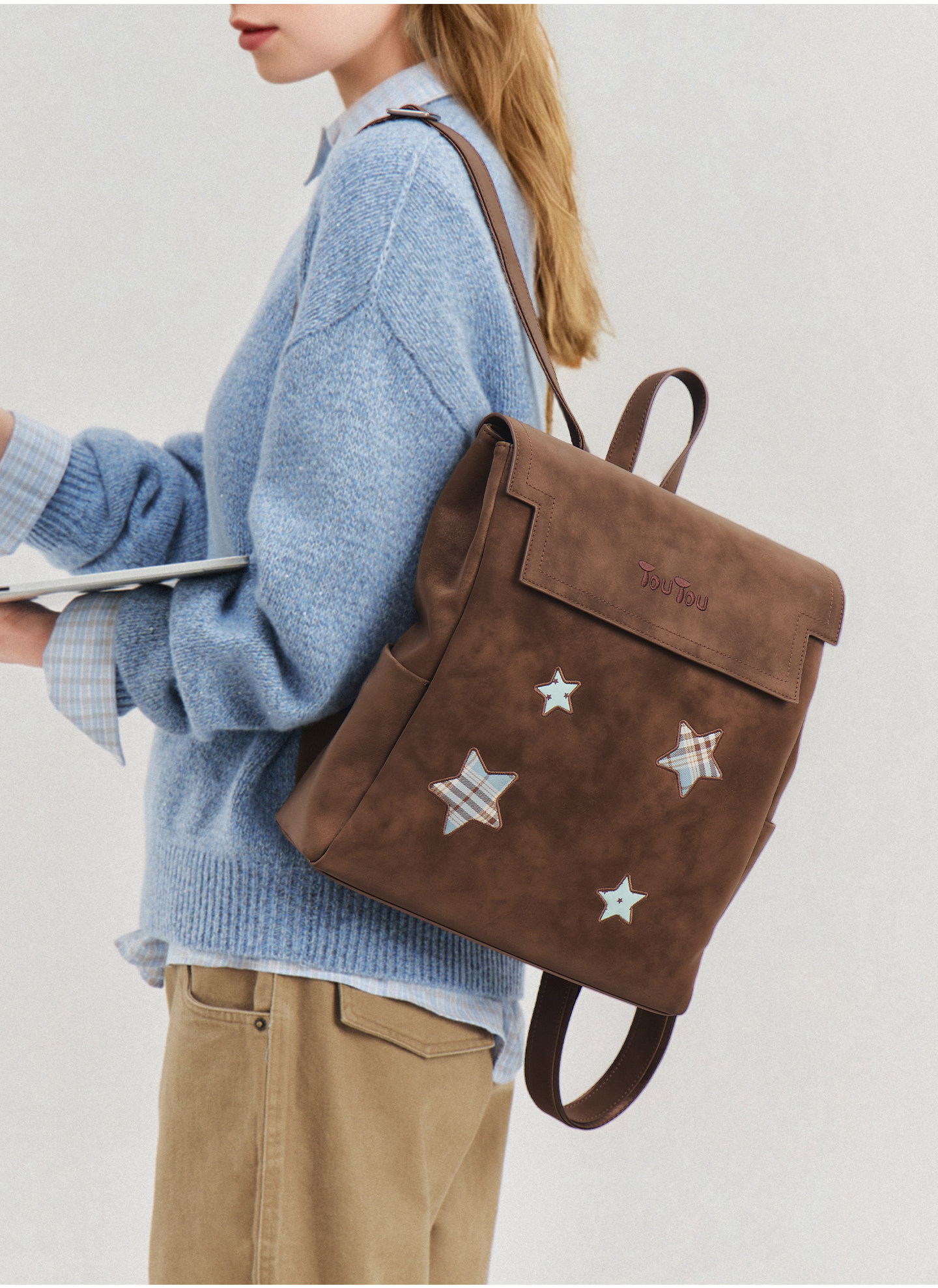 TOUTOU Chocolate Brown Star Shape Magnetic Snap Backpack