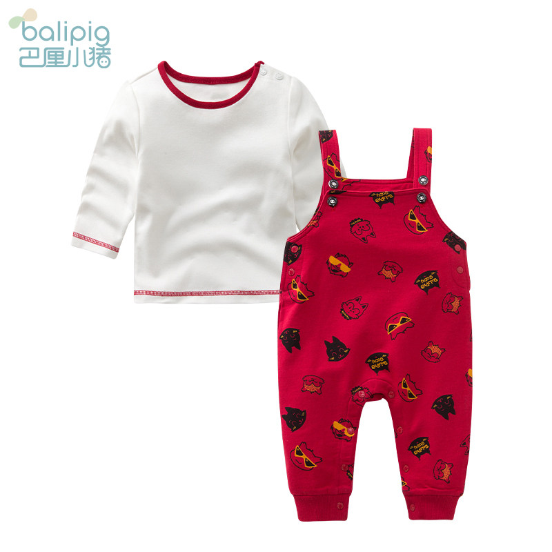 Baby suspender pants suit spring and autumn net red children's cotton