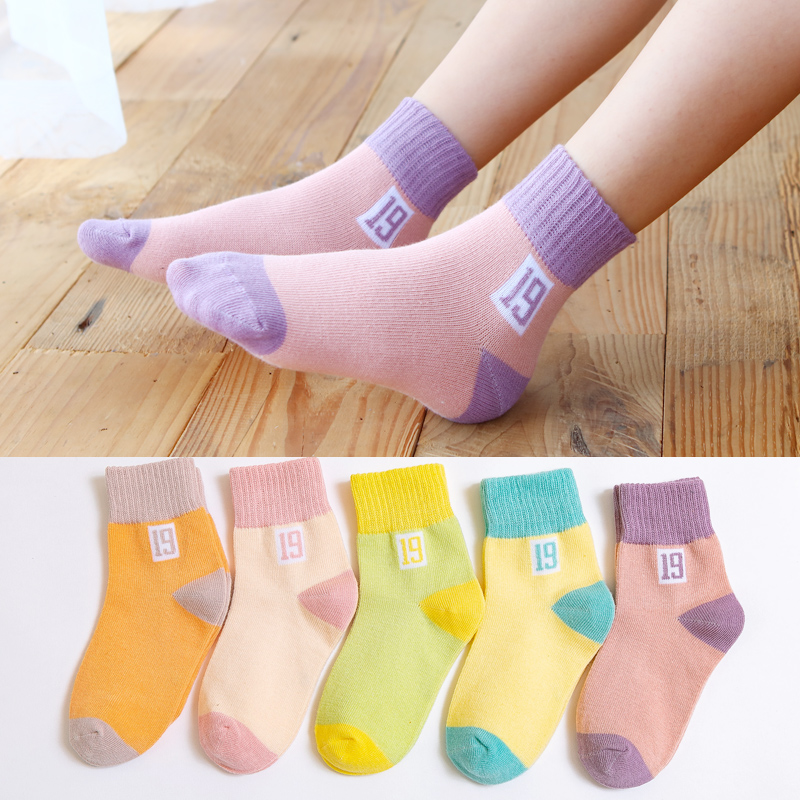 19 Digital Women's 4 Seasons 5 Pairschildren Socks pure cotton spring and autumn Thin Boy girl Middle tube socks Zhongda Tong Xinjiang cotton baby Mesh socks summer