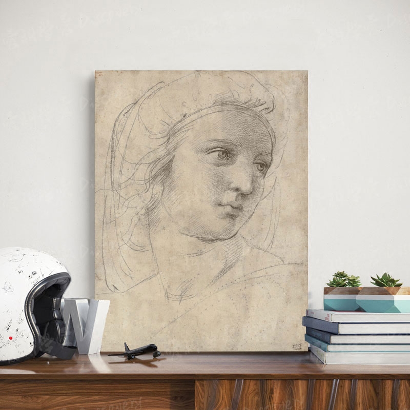 Raphael's Portrait of a Muse Decorative Painting Italian Renaissance Sketch Painting Entrance Hall Hanging Painting Core Frameless Painting