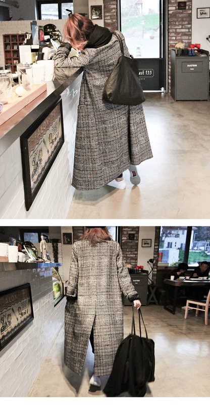 Áo chống rét 2018 thu đông 2018 phiên bản mới của Hàn Quốc áo len dài retro kẻ sọc nữ áo len nữ