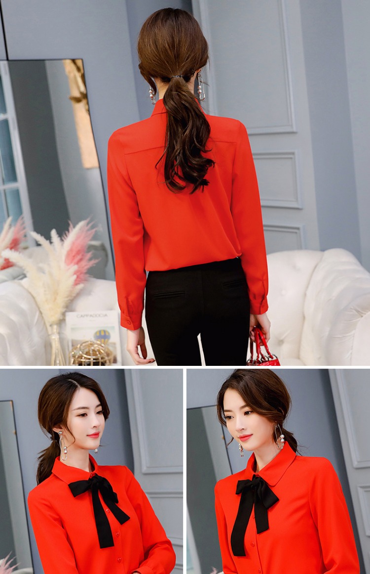 黛 2018 Xuân-Hè 2018 phiên bản Hàn Quốc mới của Slim Women màu rắn hoang dã dài tay thon dài cỡ lớn cho nữ áo sơ mi nữ trắng