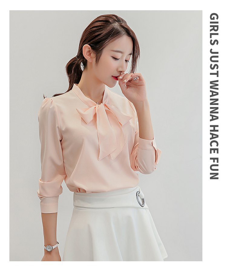 黛 2018 xuân hè mới của phụ nữ Hàn Quốc thân hình thon thả hoang dã chạm đáy áo sơ mi dài tay thời trang áo sơ mi voan sơ mi kiểu