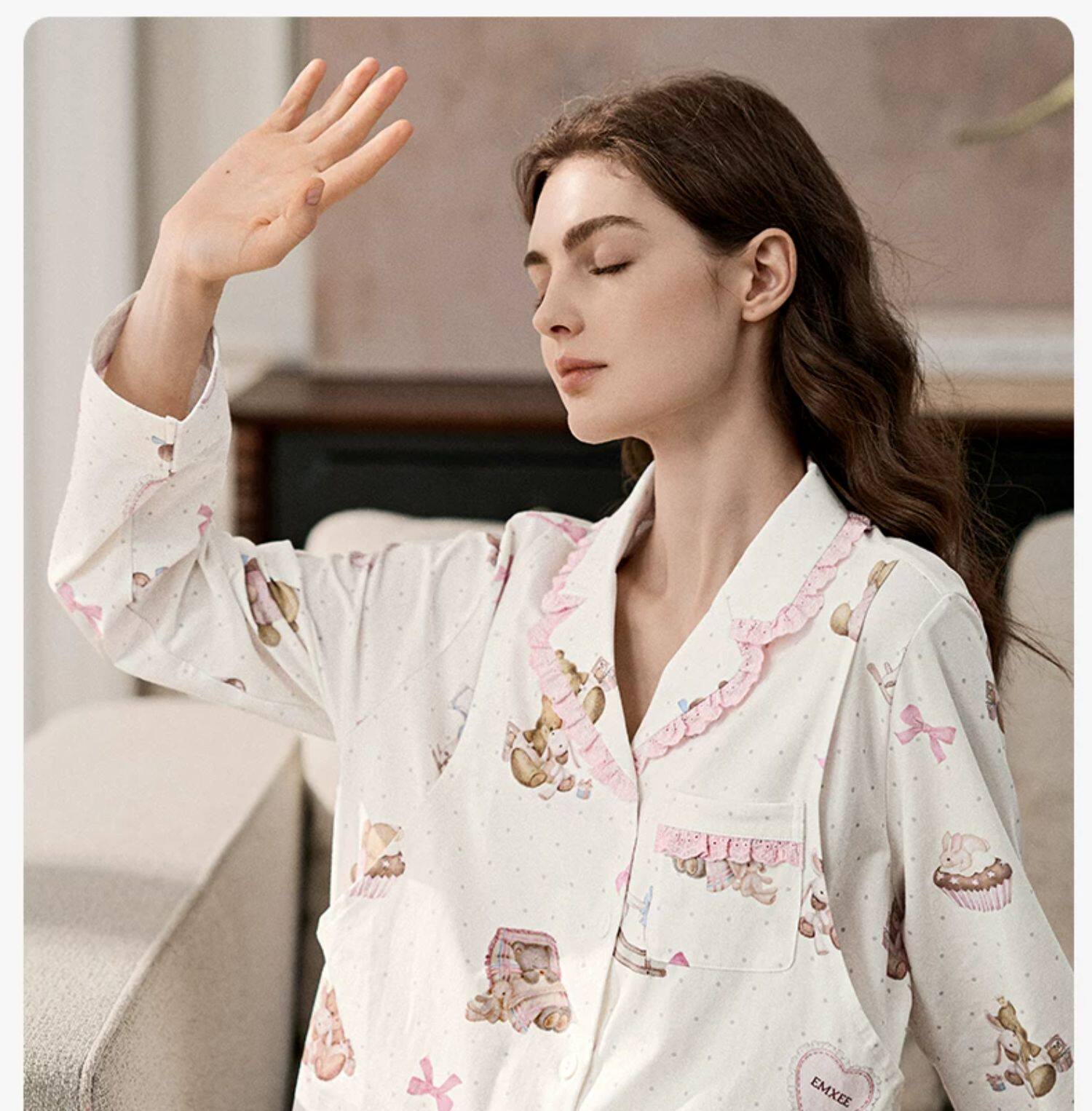 唐艺昕同款嫚熙秋冬纯棉吸汗月子服孕妇胸垫睡衣哺乳家居服9月份 — 42