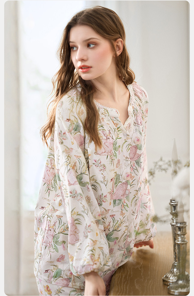 唐艺昕同款 嫚熙秋季款孕妇产后月子服弹力丝麻棉睡衣产妇家居服 — 9