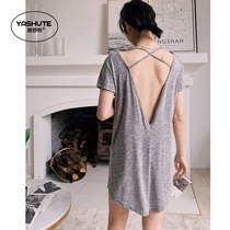 Sleeping skirt women summer thin cotton pajamas women shoulder-off sexy girl skirt loose plus size home clothing summer