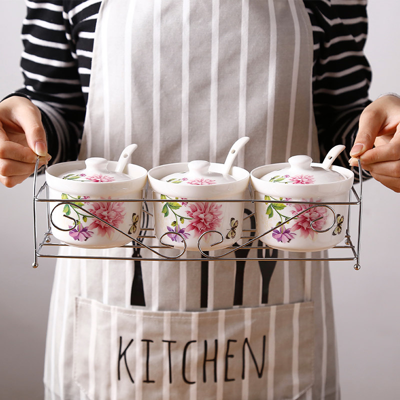 Ceramic Seasoning Jar Home Suit Seasoning Case Seasoned Bottle Composition Oil Salt Tank Sauce box Three sets kitchen containing