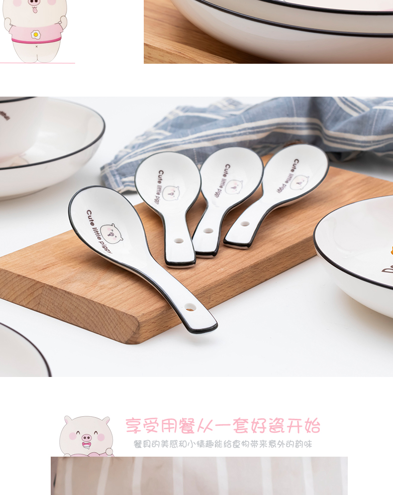 Bộ đồ gốm sứ Nhật Bản đặt bộ đồ ăn màu đỏ lưới hoạt hình tấm 4 nhà món ăn kết hợp món ăn dễ thương - Đồ ăn tối đĩa sứ trắng