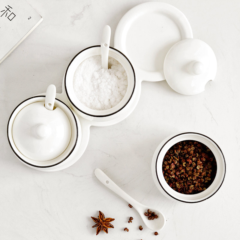 Seasoning jar Ceramic seasoning jar Salt jar Household seasoning box Kitchen seasoning combination set Salt monosodium glutamate seasoning box