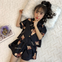  Girls ice silk pajamas Childrens summer thin summer girls childrens short-sleeved princess silk home clothes air conditioning clothes