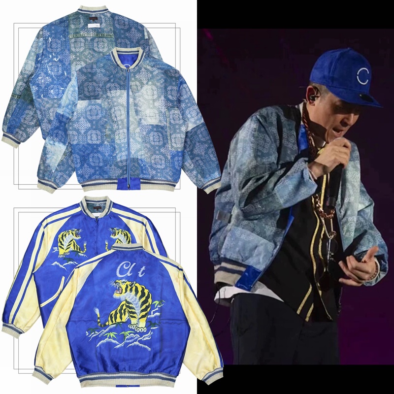 Edison Chen Style Jacket for Men, Double-Sided Tiger Print, Chinese Trendy Silhouette, Japanese Retro Baseball Jacket, Casual Outerwear