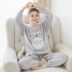Confinement Autumn Dày Lady Pyjama Dễ thương Lông cừu Plush Slim Pyjama Mới dài tay mẹ và con gái mặc đồ ngủ hình thú Giống cái