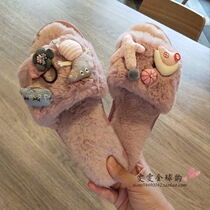 Japanese GP Hairy Cotton Slippers Womens Home Interior New Cute Cartoon Piggy Paparazzi Soft Bottom Home Shoes