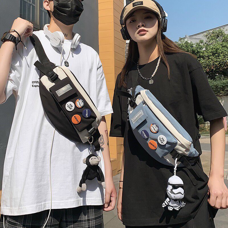 Japanese GPins tide chest bag men's casual Japanese one-shoulder female student messenger bag 2021 new waist bag