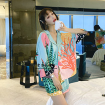 Japanese JULIPET Sexy Ice Silk Pajamas Women Summer Thin Loose Short Sleeve Home Clothes Two Piece