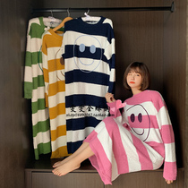 Japan JULIPET cute smiley face long style sleeping dress female coral suede warm outside wearing pyjamas winter