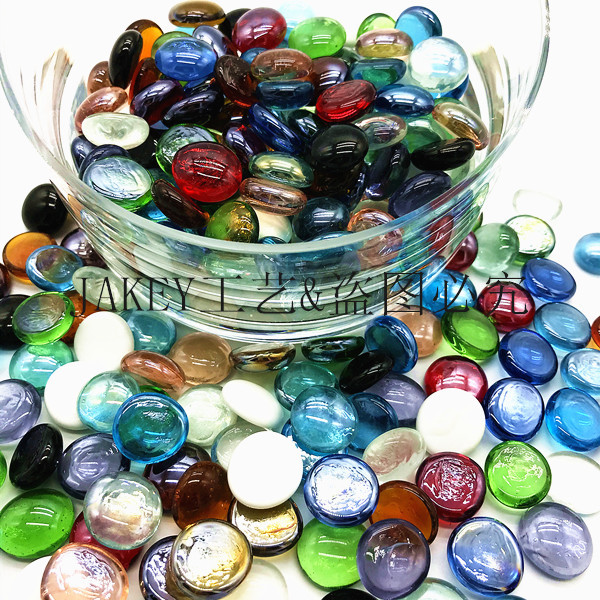 Glass ball crystal clay five color glass bead flat bead pinball pebble transparent crystal small stone fish tank decoration
