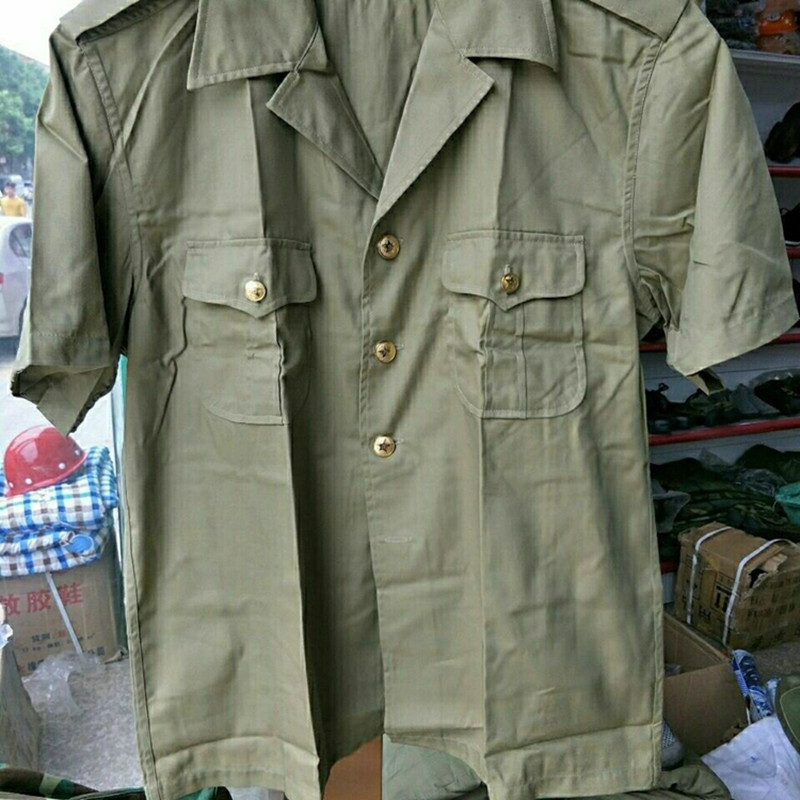 Brand new 87 Men's short sleeve shirt Army green straight drum shirt 2 pockets military camousewear summer cotton lining abrasion resistant and breathable