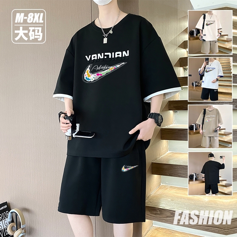 Niketon Casual Suit Men's Summer New Fashion Loose and Versatile Short-Sleeved Youth Trendy Sports Two-Piece Set