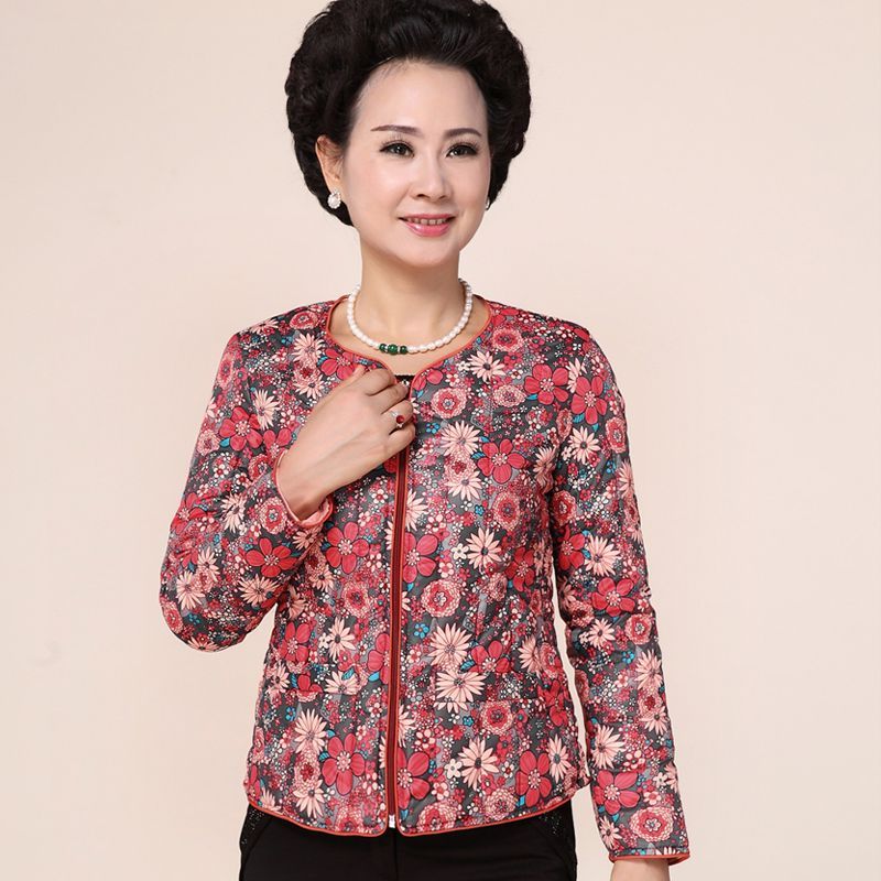 Áo bà mẹ trung niên và bà già Áo bông nhỏ XL Áo hoa cotton ngắn mùa thu và mùa đông ấm áp áo khoác bông áo cho người trung tuổi