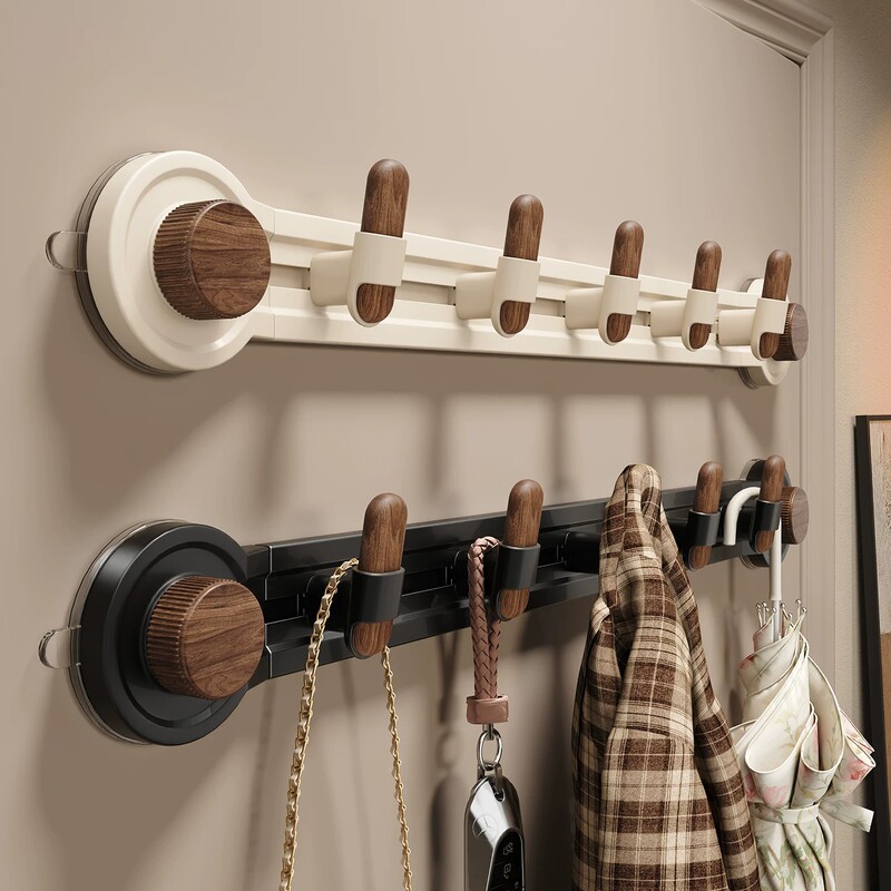 Japanese Designer Walnut Suction Cup Door Hook, No-Drill Wall-Mounted, Traceless Bathroom Clothes Hook Hanger