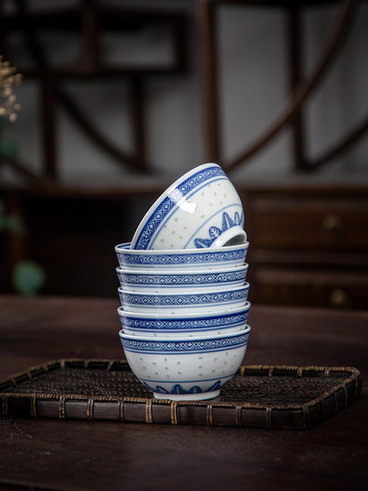 Blue and White Porcelain Bowl, Household Rice Bowl, Chinese Traditional Retro 5inch Orchid Bowl, Old-Fashioned Blue Flower Bowl, Ceramic Rice Bowl