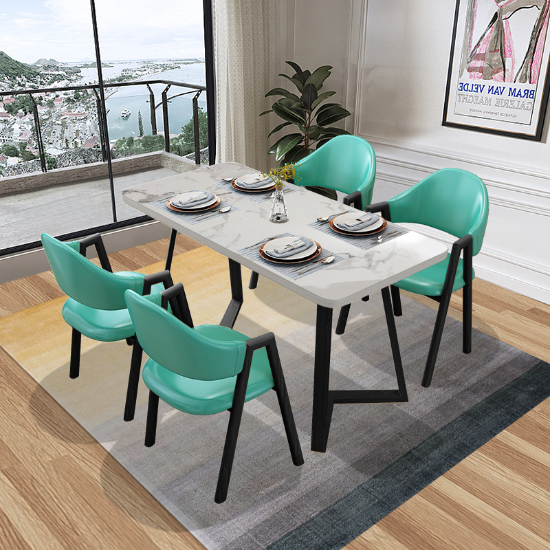 Nordic dining table and chair combination household small apartment rectangular table modern minimalist coffee milk tea snack bar negotiation table and chair